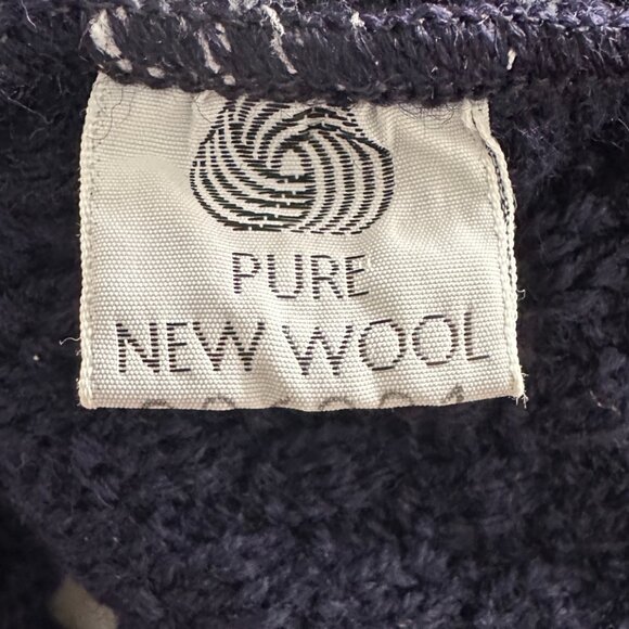 Vtg Pure Wool Aran Cable Knit Cardigan Sweater - Navy - Picture 8 of 14